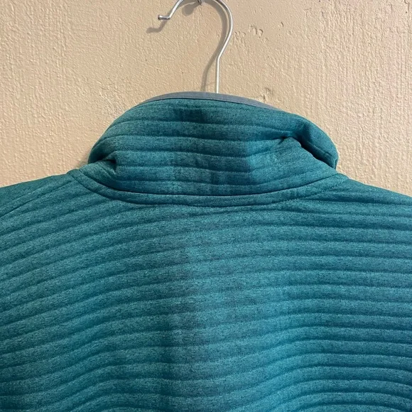 L.L. Bean 1/4 Snap Long Teal Crewneck Sweater with Ribbed Texture - Picture 9 of 10